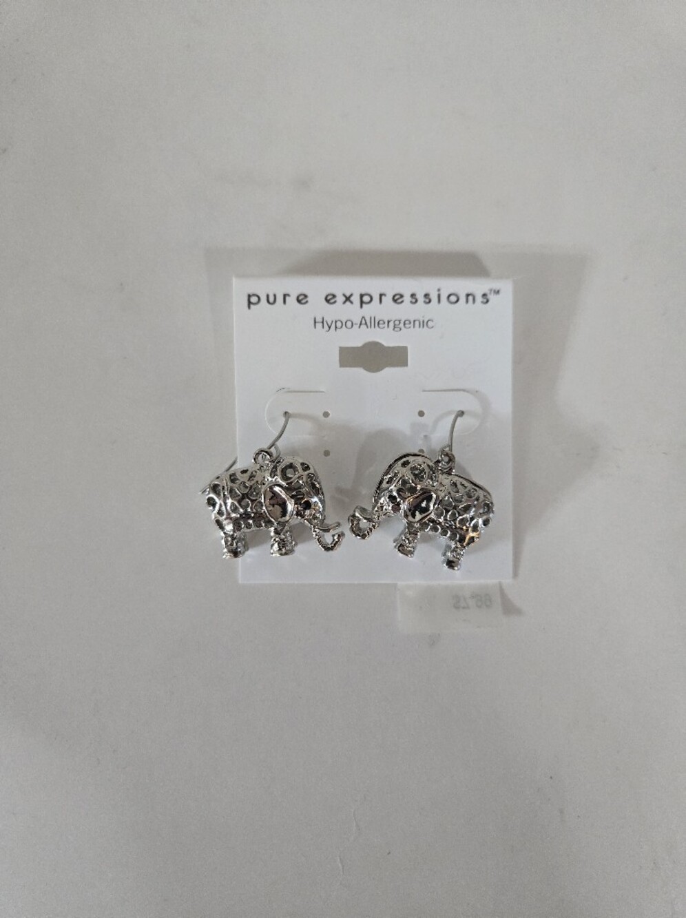 Pure Expressions Silver Tone Elephant Dangle Earrings Hypoallergenic New